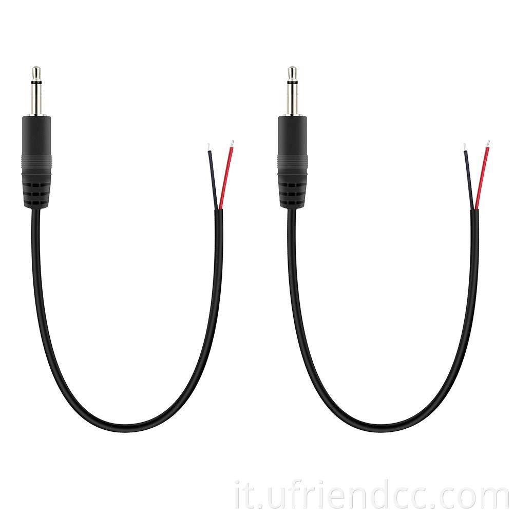 Tappo maschile da 2,5 mm su filo nudo -estremità aperta ts 2 pole mono mono 2,5 mm cavo audio connettore